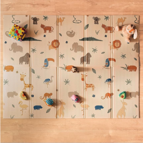 Nuby Reversible Baby Floor Mat, 77" x 58" - Foldable and Lightweight Baby Play Mat for Floor - Easy Storage and Travel - Safari