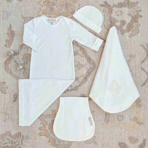 The Beaufort Bonnet Company Darling Debut Gift Set (Unisex)- Worth Avenue White With Palmetto Pearl
