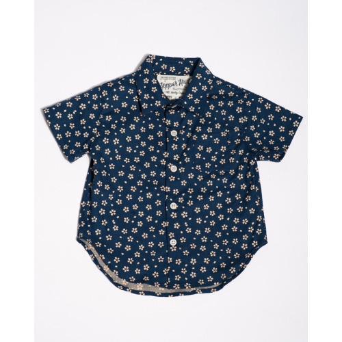 Hopper Shirt | Short Sleeve Blue and Cream Flowers Print Shirt | Kids â€“ 18 Waits