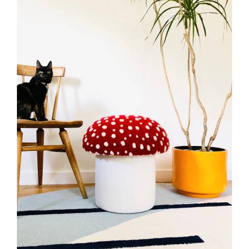 Mushroom Ottoman in Red Fly Agaric Wool