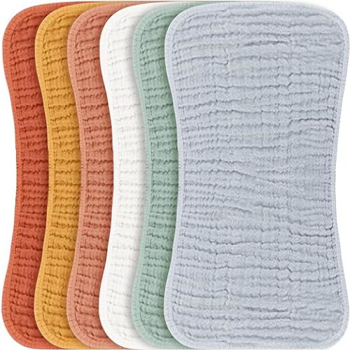Konssy Muslin Baby Burp Cloths Sets for Unisex- 6 Pack Large 100% Cotton Burping Clothes for Newborn,Baby Girls and Boys