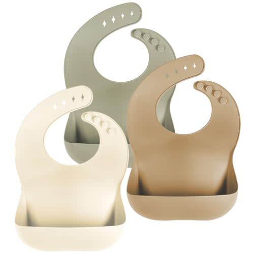 Cuddle Campus Set of 3 Silicone Bibs for Babies & Toddlers,Soft Adjustable Bibs with Pocket Food Catcher for Baby Girl,Boy