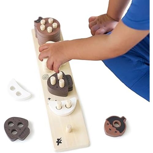 Wee Gallery Count & Stack Toy - Woodland, Classic Wooden Toys for Motor Skills, Number Learning, Educational, Puzzle, Problem Solving Skills for Baby, Toddler, Kids, Safe & Natural Materials