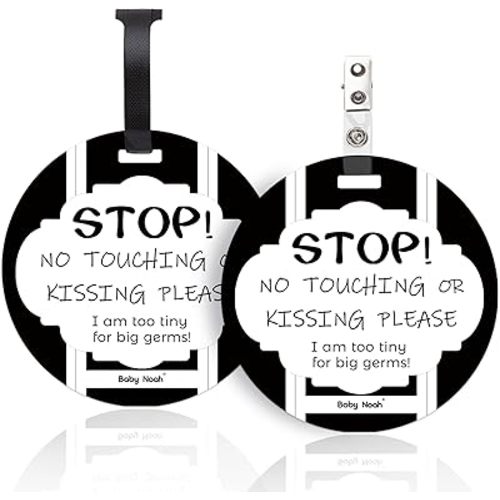No Touching Newborn Baby Car Set Sign or Stroller Tag, Do Not Touch Baby Sign for Baby Girl, Baby Preemie Gender Neutral No Touch Safety Sign with Hanging Straps and Clip 2 Pack Set