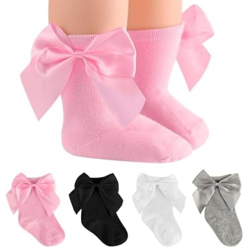 SAOROPEB 4-Pair Baby Girls Socks, Non-Slip Grips for Babies Toddler, Ankle Socks for Girls