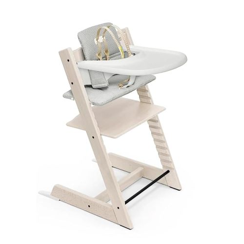 Tripp Trapp High Chair and Cushion with Stokke Tray - Whitewash with Nordic Grey - Adjustable, Convertible, All-in-One High Chair for Babies & Toddlers - High Chair, Cushion & Stokke Tray