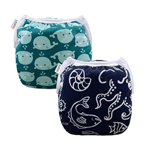 ALVABABY Baby Swim Diapers 2pcs Reuseable Washable & Adjustable for Swimming Lesson & Large Size Baby Boy ZSW18-21