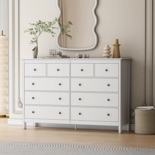 ICEELF 10 Drawer Dresser, 55" Modern White Dressers & Chests of Drawers, Adult 10 Drawers Wide Wood Dresser for Bedroom, Living Room