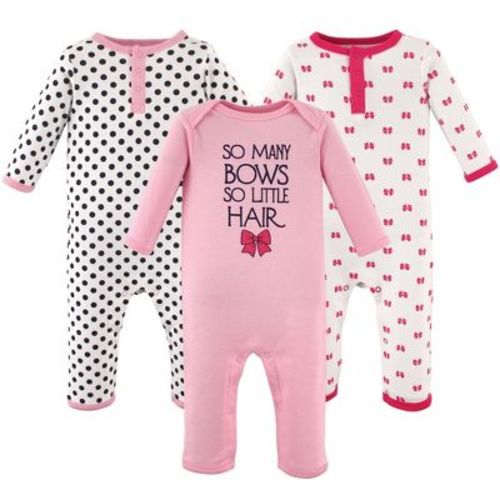 Hudson Baby Infant Girl Cotton Coveralls 3pk, So Many Bows, 3-6 Months