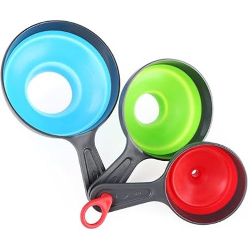 Large Small Funnel set of 3, Food Grade Mini Funnels for Kitchen Use, Silicone Collapsible Funnel, Wide Mouth Canning Funnel for Mason Jars, Jam, Filling Bottles, Flask, Tiny Spice, Cooking Water YLYL