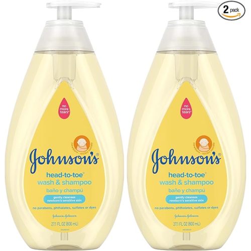 Johnson's Head-to-Toe Gentle Tear-Free Baby & Newborn Wash & Shampoo, Sulfate-, Paraben- Phthalate- & Dye-Free, Hypoallergenic Wash for Sensitive Skin & Hair, 27.1 fl. Oz (Pack of 2)