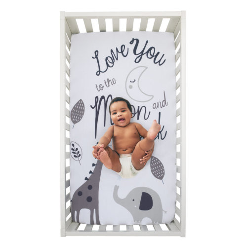 Indigo Safari NoJo Love You To The Moon Stalham 100%Cotton Crib Fitted Sheet | Wayfair