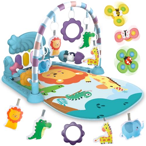 Joryuek Baby Gyms Play Mats, Tummy Time Mat Toys, Infant Play Mat and Activity Gym, Baby Play Piano Gym Mat, Play Mats for Babies Newborns and Toddlers, Baby Activity Mat Toys 0-3-6-12 Months (Blue)