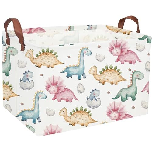 Essme Dinosaur Basket,Cute Baskets for Boys ,Dinosaur Baskets for Boys Toy Bin with Handles Basket for Dinosaur Room Decor, Clothes,Books Basket.(Cute Dinosaur )