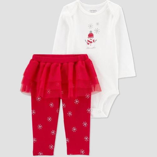 Carter's Just One You®️ Baby Girls' Snowman Tutu Coordinate Set - Red/White, Size: Newborn