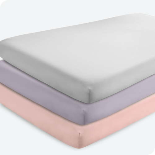 Bare Home 3 Pack Fitted Sheets - Premium 1800 Collection - Ultra Soft - Crib, Pink Slipper/Lilac/Cloud Grey