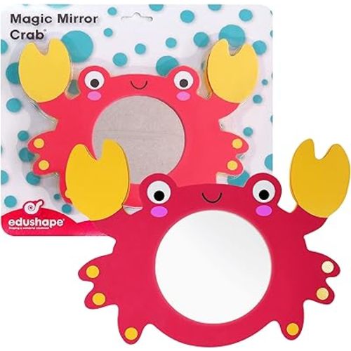Edushape Magic Mirror Shapes, Crab Baby Mirror - Baby Bath Foam Toys Mirror - Stick-On Removable Baby Foam Bath Toys for Toddlers 1-3 - Learning Bath Toys Foam Mirror - Cause, Effect, Cognitive Skills
