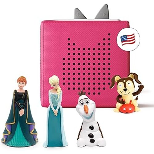 Toniebox Audio Player Starter Set with Elsa, Anna, Olaf, and Playtime Puppy - Listen, Learn, and Play with One Huggable Little Box for 3+years- Pink
