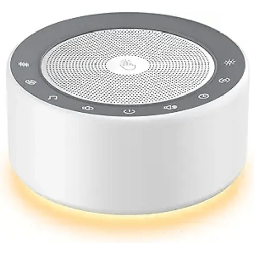 Kipcush White Noise Sound Machine with Nursery Lamp, Mood Lighting, 7 Colour Night Light, 30 Soothing Sounds for Baby/Adult. Timer, Plug in, Memory Function, Touch Control