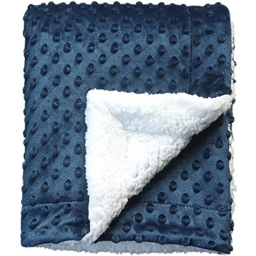 CREVENT Cozy Soft and Warm Sherpa Baby Blanket for Infant Toddler's Crib Cot Stroller Gift for Baby Girls All Season Use(30"X40" Navy Dot)