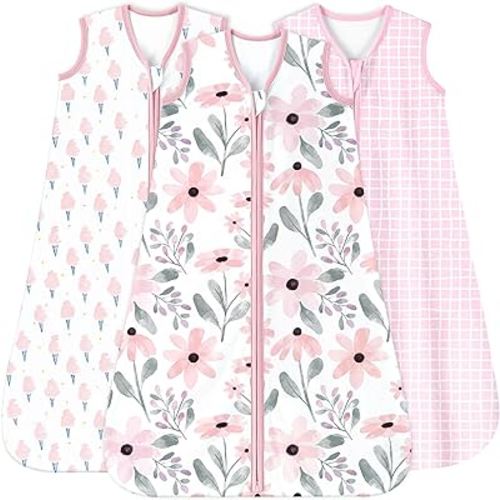 Yoofoss Baby Sleep Sack 6-12 Months 0.5 Tog Wearable Blanket for Baby, 3 Pack 100% Cotton Infant Toddler Sleeping Sack 2-Way Zipper Lightweight Sleepsack