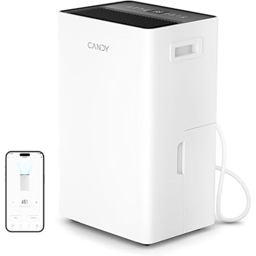 Candy 4500 Sq.Ft Dehumidifier for Basement,80 Pints Dehumidifiers for Home,Continuous/Sleep/Auto Mode,1.35 Gal Water Tank with Drain Hose,Portable & Wifi for Large Room,Bedroom,Bathroom,Garage,Laundry