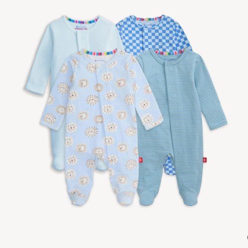 Magnetic 4-Pack Footie 3-6 Months Blue Checkered