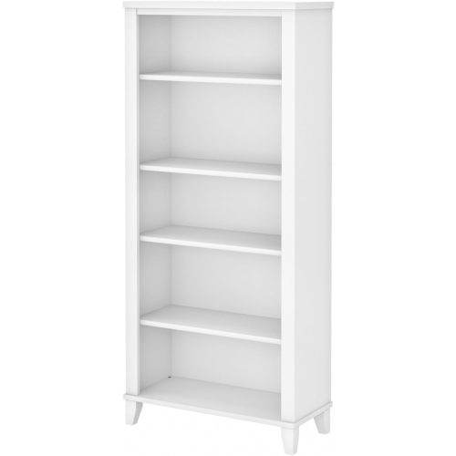 Bush Furniture Somerset 5 Shelf Bookcase in White, Tall Bookshelf, Large Book Shelf for Living Room, Home Office, or Entryway