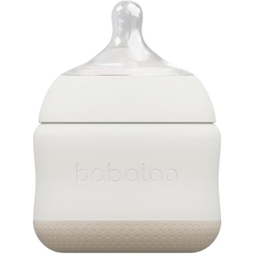 Babaloo Baby-Led Silicone Baby Bottle, Airless, Anti-Colic, 360° Gravity-Free Feeding, Reduces Gas & Spit-Up, 100% Platinum Food-Grade Silicone, 8oz, 1 Pack - Creme