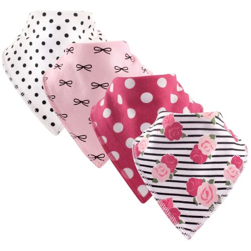 Hudson Baby Infant Girl Cotton Fleece Bandana Bibs 4pk, Rose, One Size - Rose - One Size