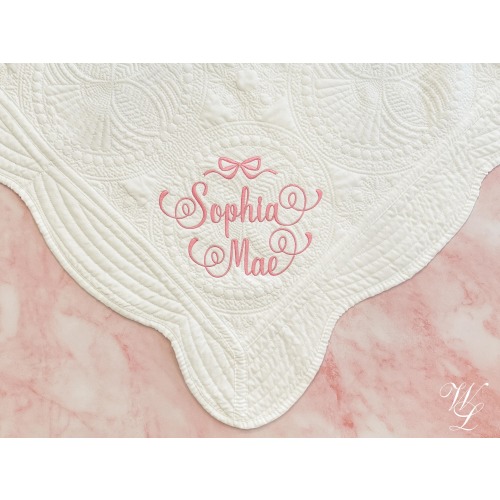 Personalized Bow Heirloom Keepsake Quilt, Embroidered Baby Name Monogram, Custom Baby Shower Gift New Mom, Crib Blanket, Nursery, Girl / Boy