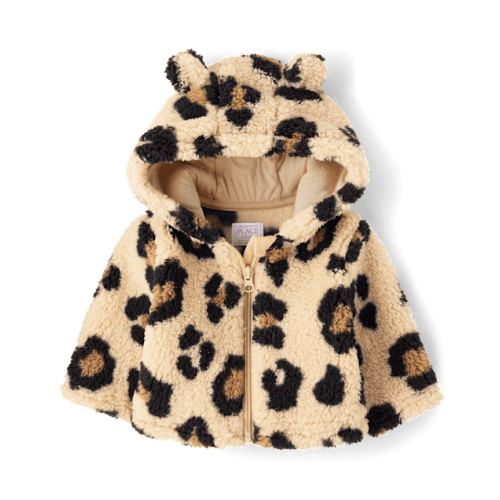 Baby Girls Leopard Sherpa Cozy Jacket - Tan
