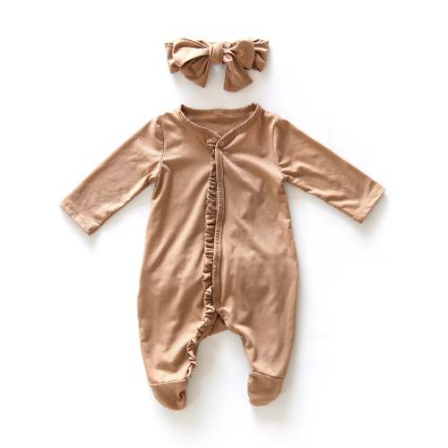 Ruffle Footed Coverall in Brown