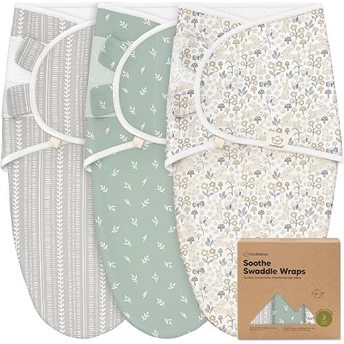 KeaBabies 3-Pack Organic Baby Swaddle Sleep Sacks - Newborn Swaddle Sack, Ergonomic Baby Swaddles 0-3 Months, Swaddles for Newborns,Baby Sleep Sack,Baby Swaddle Blanket Wrap,Baby Essentials (Prairie)