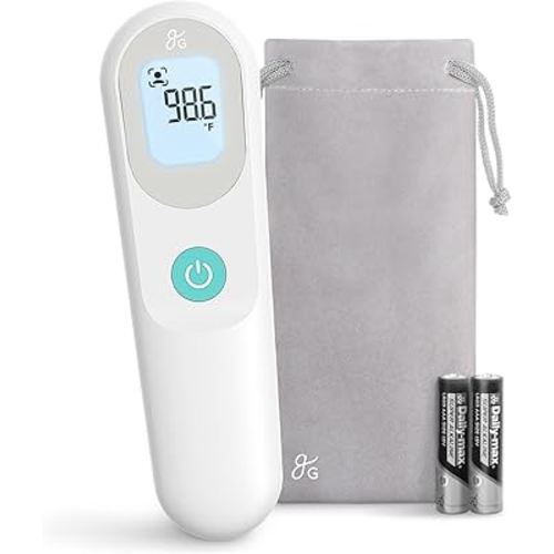 Greater Goods No-Touch Infrared Digital Thermometer for Adults, Kids, and Babies, Forehead Thermometer with Ergonomic Grip, Fever Alarm, White