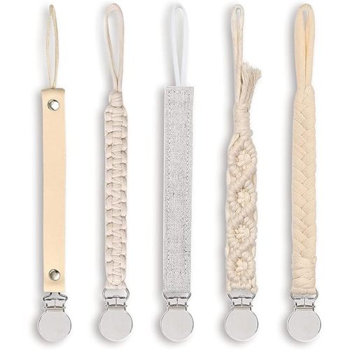 Pacifier Clips for Boys and Baby Girl, Binky Clips Teether Hand-Made Braided Pacifier Holder Modern Pacifier Clip Common for Pacifier Shower Set Unisex Baby (5 Pack)