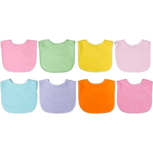 Neat Solutions 8 Pack Multi-Color Solid Knit Terry Feeder Bib, Girl, 8 Count