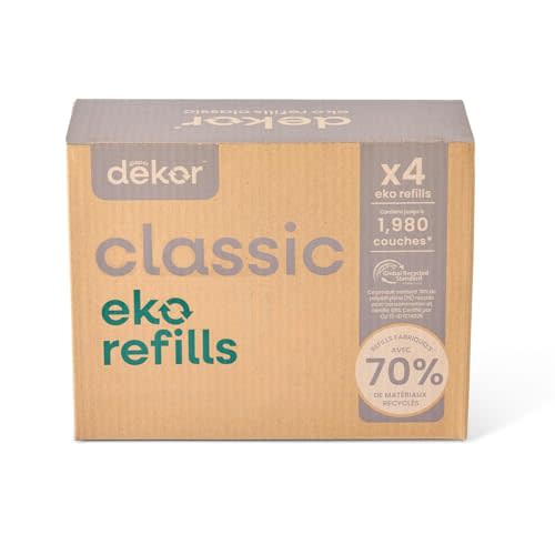 Diaper Dekor Pail Refills for Classic Original & Eko Diaper Pails, 4 Pack Unscented| Extra Thick Refills Made With 70% Recycled Materials