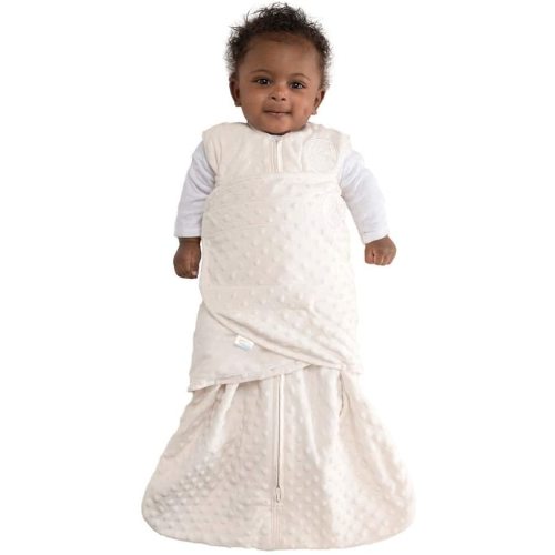 HALO Sleepsack Swaddle, 3-Way Adjustable Wearable Blanket, TOG 3.0, Velboa Plush Dots, Cream, Newborn, 0-3 Months