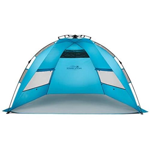 Pacific Breeze Easy Setup Beach Tent, SPF 50+ Pop Up Beach Tent Provides shelter from The Sun for 3+ People