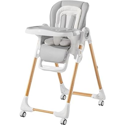 Convertible High Chairs for Babies and Toddlers, Height Adjustable Baby High Chair, High Chair with Removable Tray, Adjustable Backrest and Pedal, Portable Baby Dinning Chair with Lockable Wheels