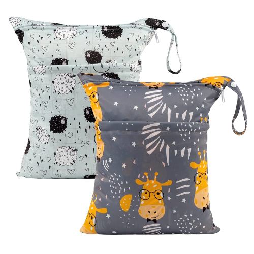 ALVABABY 2pcs Cloth Diaper Wet Dry Bags Waterproof Reusable with Two Zippered Pockets Travel Beach Pool Daycare Soiled Baby Items Yoga Gym Bag for Swimsuits or Wet Clothes LZ1920
