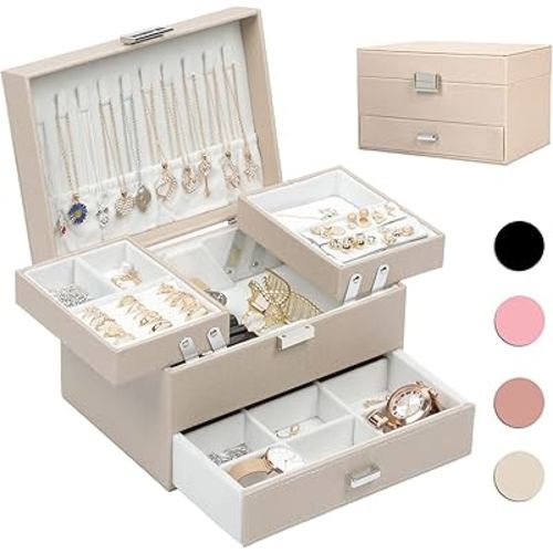 Amazon.com: Dajasan Jewelry Box Organizer, Jewelry Boxes for Women Girls, 3 Layers Jewelry Gift Box for Christmas, Valentine's Day, Birthday, Mother's Day (Champagne) : Clothing, Shoes & Jewelry