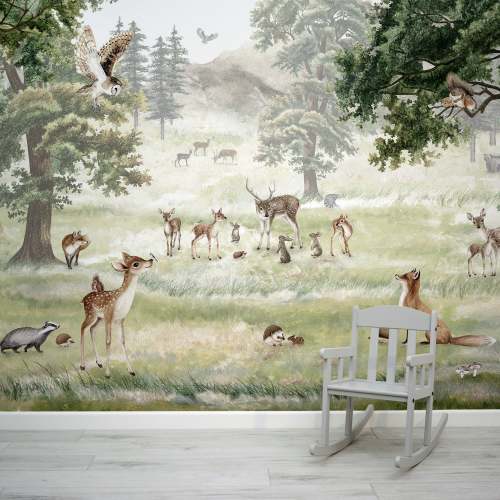 Forest Fun - Children's Forest Illustration of Woodland Animals Wallpaper Mural