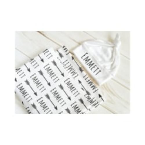 Personalized Baby Swaddle Blanket & Hat Set