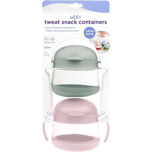 Ubbi Tweat No Spill Snack Container for Kids, BPA-Free Tritan, Toddler Snack Container, Sage & Pink
