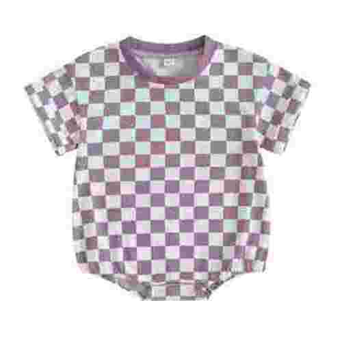 Hirigin Newborn Baby Boy Girl Clothes Checkered T-Shirt Bubble Romper Oversized Short Sleeve One-Piece Summer Outfit
