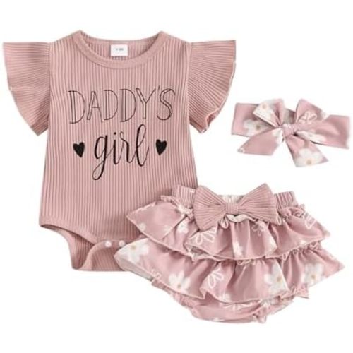 BeQeuewll Baby Girls Summer Outfits Short Sleeve Letter Romper with Baseball Print Skorts and Headband and Socks Set