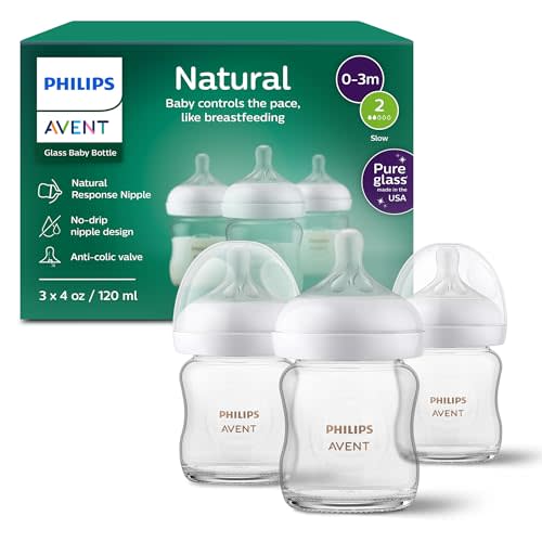 Avent - 3Pk Glass Natural Baby Bottle With Natural Response Nipple, 4Oz