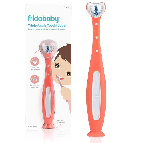 Frida Baby Triple-Angle Toothhugger Training Toddler Toothbrush | Toddler Toothbrush 2 Years and Up, Cleans All Sides at Once | Pink